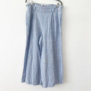 Max studio Blue Pink Pinstripe Linen Blend Wide Leg Pants